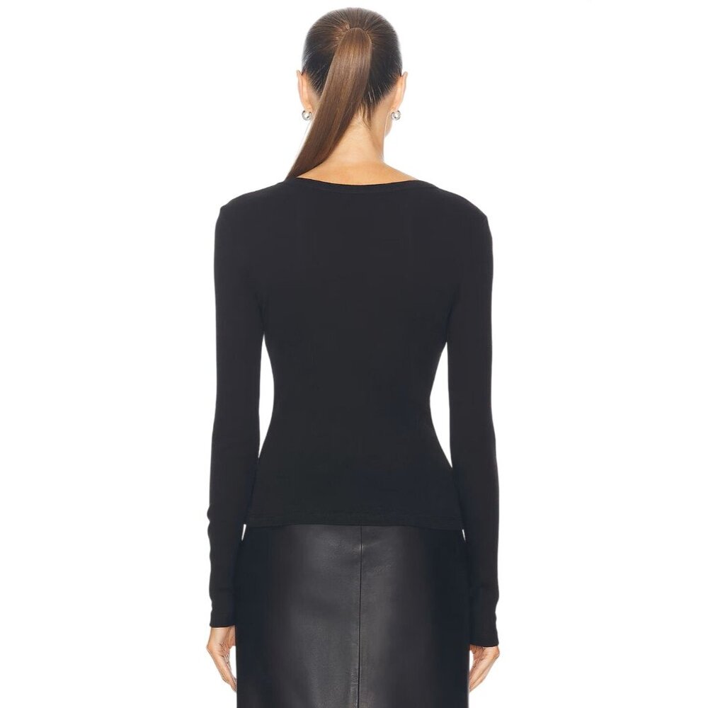 St. Agni Organic Cotton Soft Rib Long Sleeve Top in Black X-Small New Womens - Picture 3 of 12